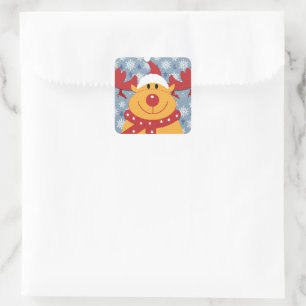 Blue Christmas Snowflake and Rudolf Square Sticker