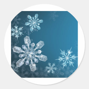 Blue Christmas snowflake background Classic Round Sticker