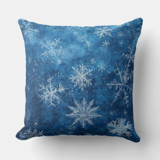 Blue Christmas Snowflake Throw Pillow