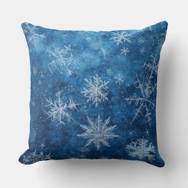 Blue Christmas Snowflake  Throw Pillow (Front)