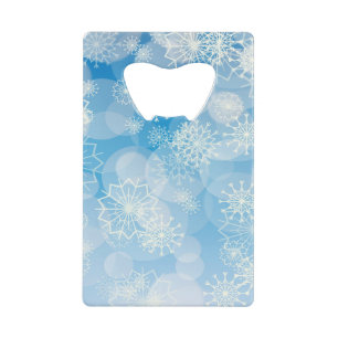 Blue Christmas Snowflakes Credit Card Bottle Opener