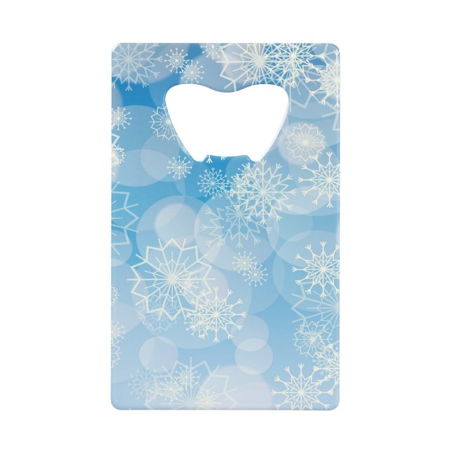 Blue Christmas Snowflakes        Credit Card Bottle Opener (Front)