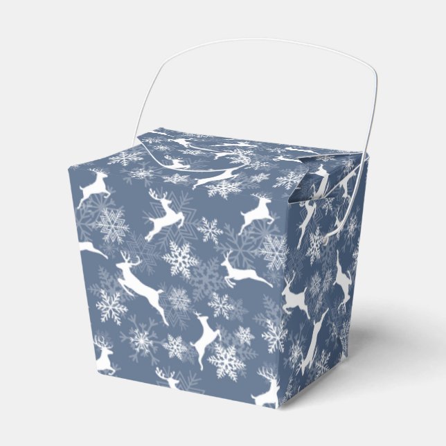 Blue Christmas snowflakes deer pattern Favor Box (Front Side)