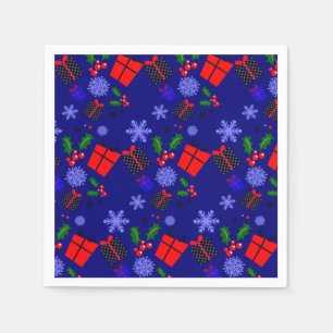 blue christmas snowflakes holly napkin