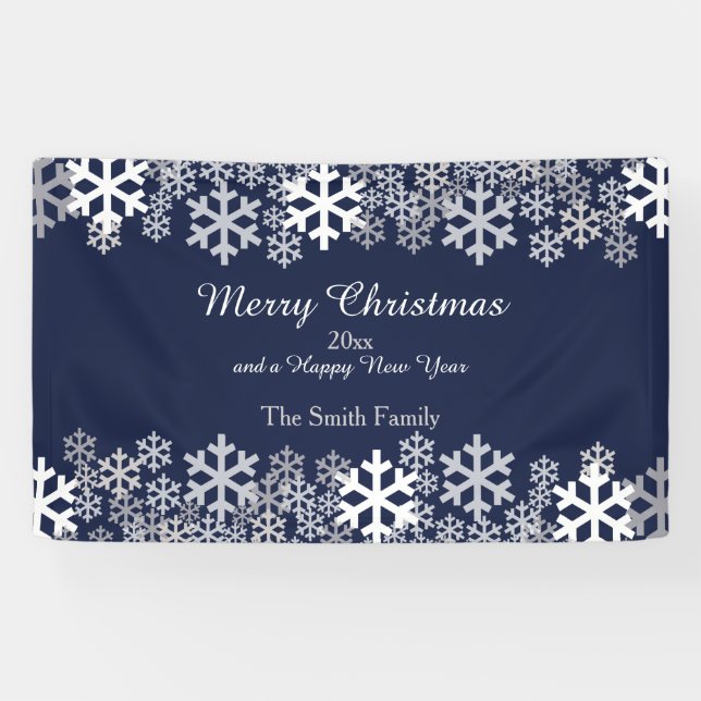 Blue Christmas Snowflakes Pattern Greetings Banner (Horizontal)