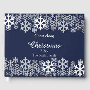 Blue Christmas Snowflakes Pattern Guest Book