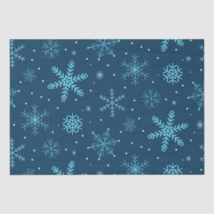Blue Christmas Snowflakes Pattern on Navy Blue Tissue Paper