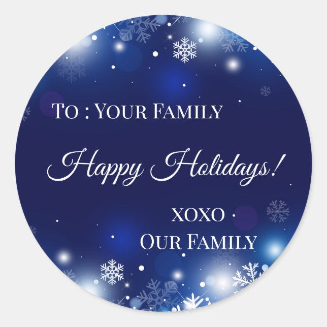 Blue Christmas Snowflakes Personalised Classic Round Sticker (Front)