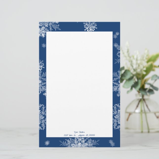 Blue Christmas Snowflakes Personalized Stationery (Standing Front)