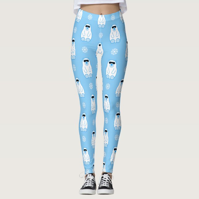 blue christmas snowflakes polar bear leggings (Front)
