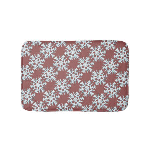 Blue Christmas Snowflakes, Winter Blizzard Pattern Bath Mat