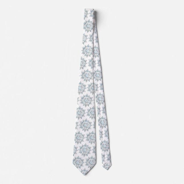 Blue Christmas Snowflakes, Winter Blizzard Pattern Tie (Front)