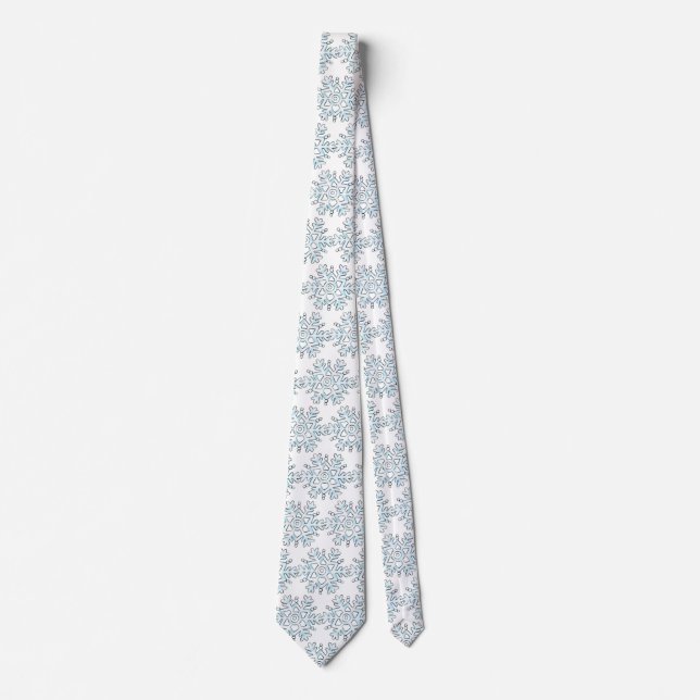 Blue Christmas Snowflakes, Winter Blizzard Pattern Tie (Front)