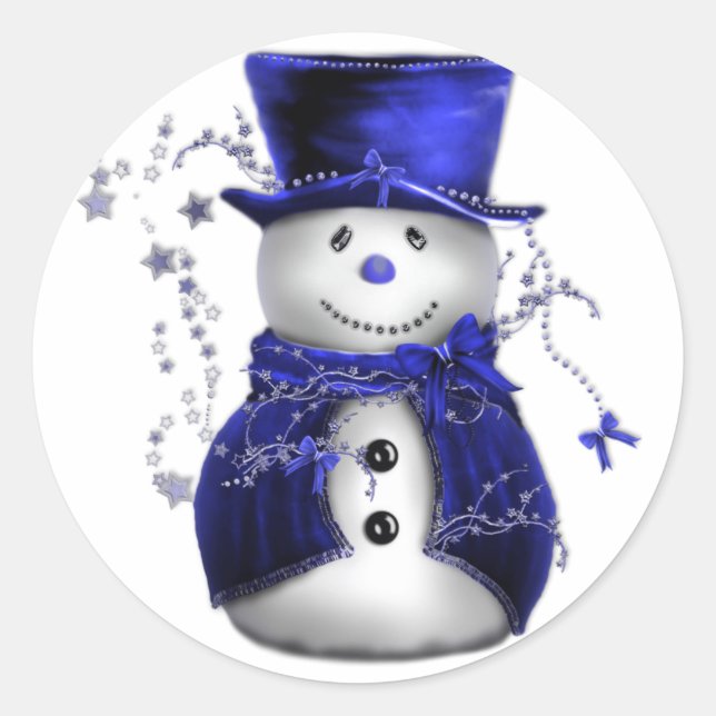 Blue Christmas Snowman Classic Round Sticker (Front)