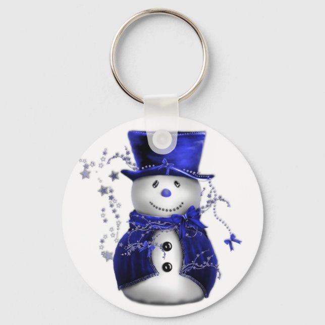 Blue Christmas Snowman Keychain (Front)