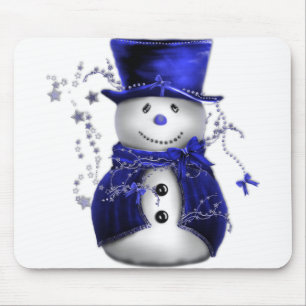 Blue Christmas Snowman Mouse Pad