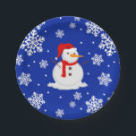 Blue christmas Snowman Snowflakes Paper Plate<br><div class="desc">Beautiful and Cute Christmas paper plates. This paper plate is inspired by Xmas eve,  Do you like snowflakes,  snowmen,  and blue colours? if is so then these paper plates are for you!</div>