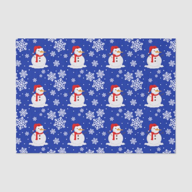 Blue christmas Snowman Snowflakes Tissue Paper (Front)