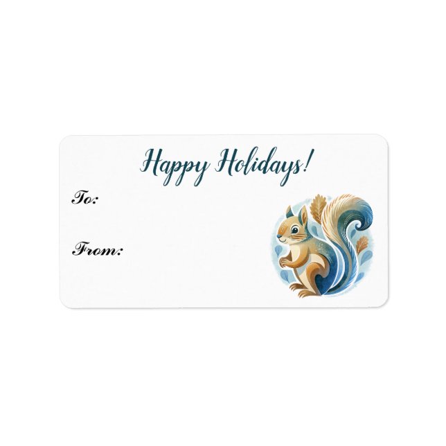 Blue Christmas Squirrel Label (Front)