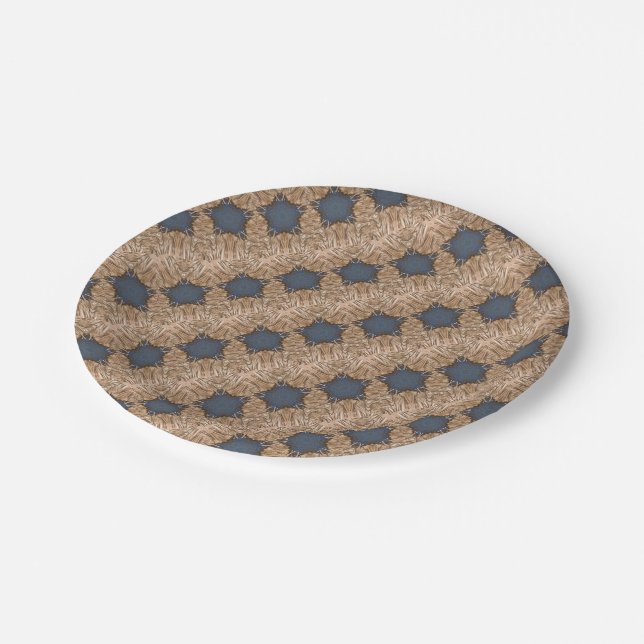 Blue Christmas Star Wicker Background Pattern Paper Plate (Angled)