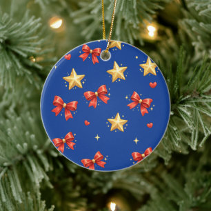 Blue Christmas Stars & Bows Ornament