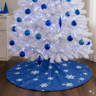 Blue Christmas Stars Snowflakes Pattern Brushed Polyester Tree Skirt