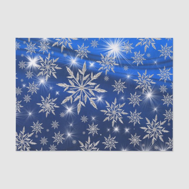 Blue Christmas stars with white ice crystal Tissue Paper (Front)