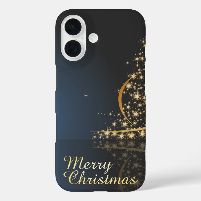 Blue Christmas Theme with golden Christmas Tree Case-Mate iPhone Case (Back)