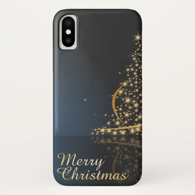 Blue Christmas Theme with golden Christmas Tree Case-Mate iPhone Case (Back)