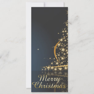 Blue Christmas Theme with golden Christmas Tree Holiday Card