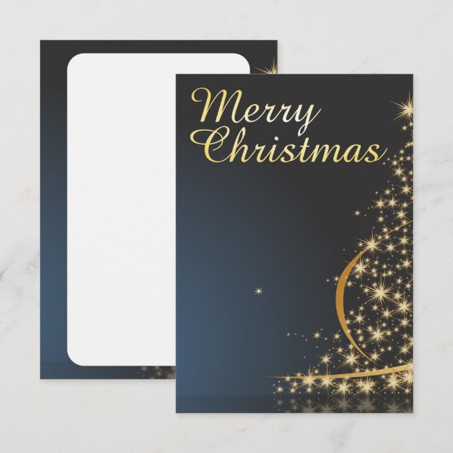 Blue Christmas Theme with golden Christmas Tree Invitation (Front/Back)