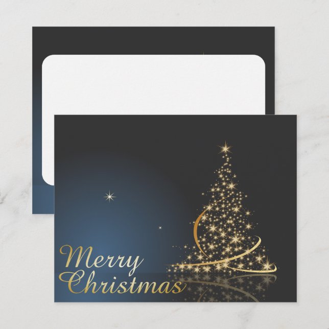 Blue Christmas Theme with golden Christmas Tree Invitation (Front/Back)