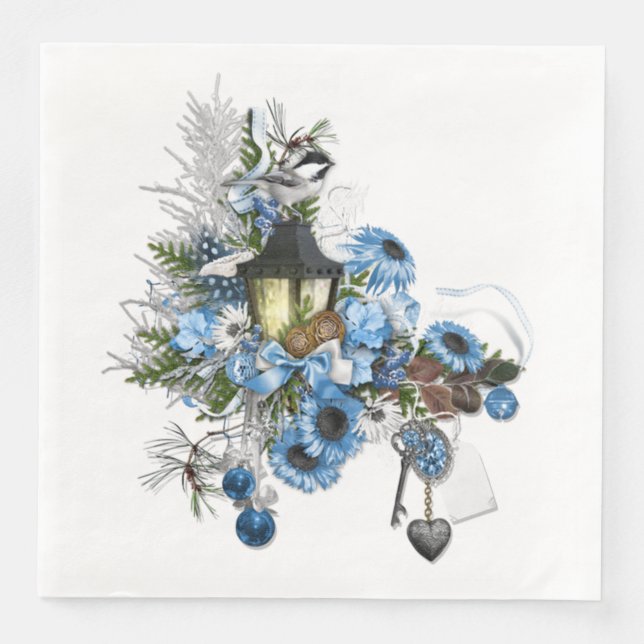 Blue Christmas Themed Arrangement Napkin (Front)