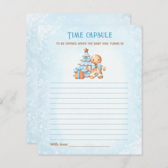 Blue Christmas Time Capsule Card Boy Baby Shower (Front/Back)