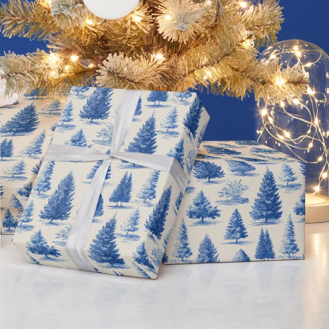 Blue Christmas toile Wrapping Paper (Holidays)