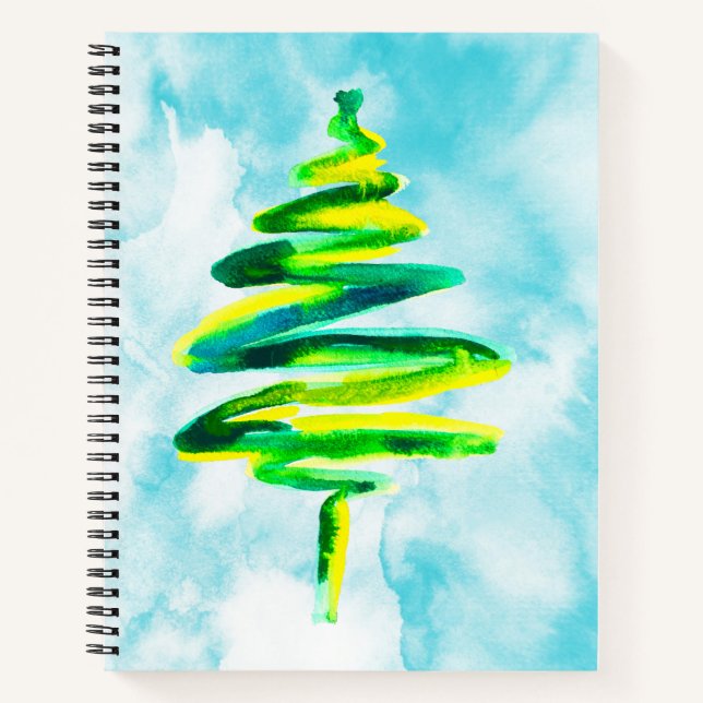 Blue Christmas tree abstract watercolor Notebook (Front)