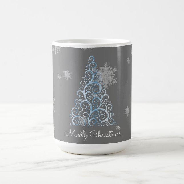 Blue Christmas Tree and Snowflakes Mug (Center)