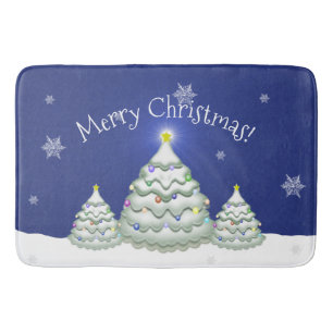 Blue Christmas Tree Bath Mat