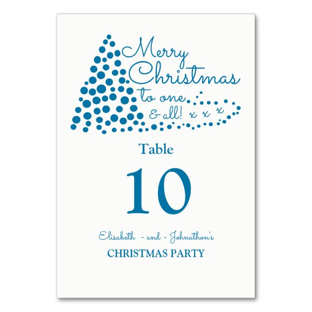 Blue Christmas Tree, Christmas Table Number (Front)