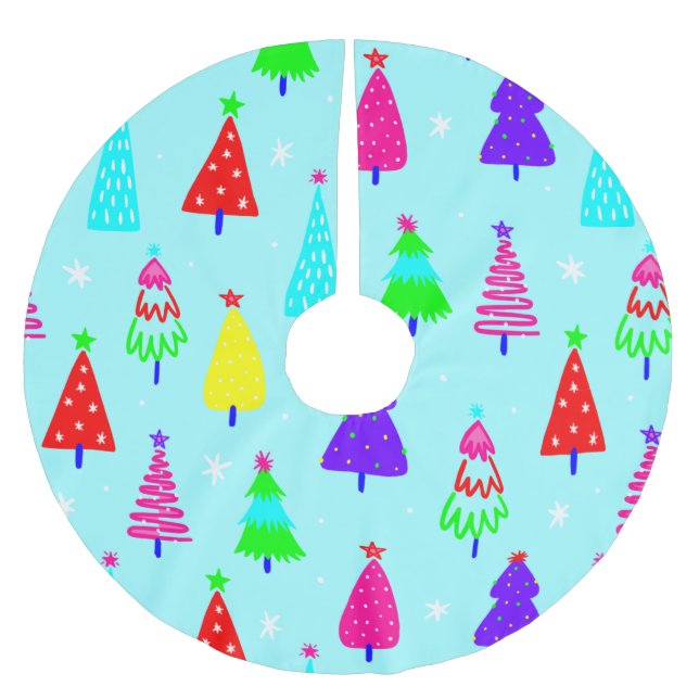blue christmas tree colourful pop art brushed polyester tree skirt (Front)