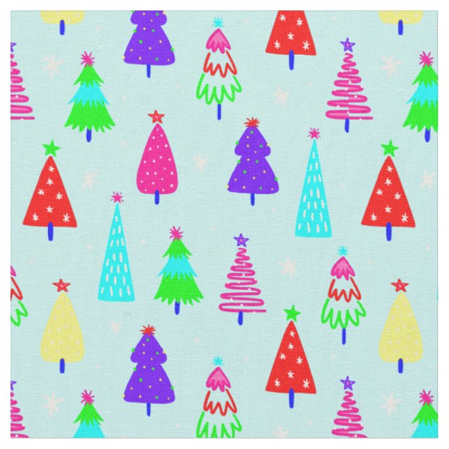 blue christmas tree colourful pop art fabric (Close Up)