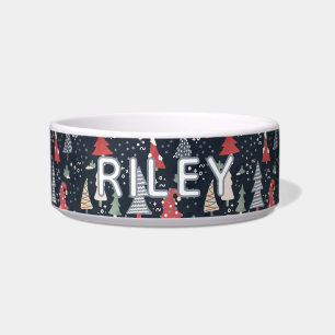 Blue Christmas Tree Design Personalized Dog Bowl