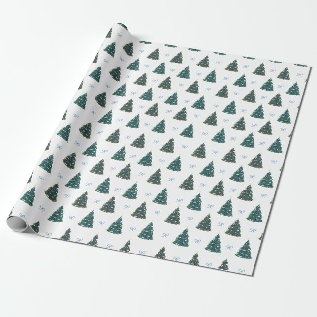 Blue Christmas Tree Farm Gift Wrap (Unrolled)