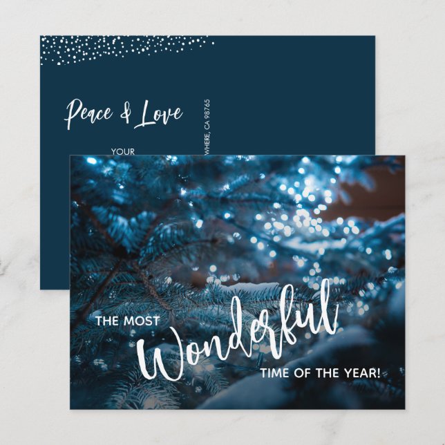 Blue Christmas Tree Flat Holiday Postcard (Front/Back)
