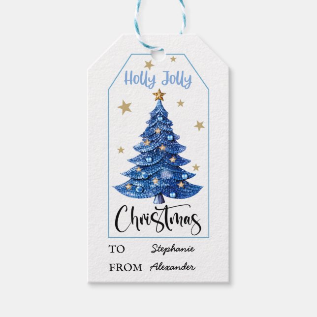 Blue Christmas Tree Gift Tags (Front)