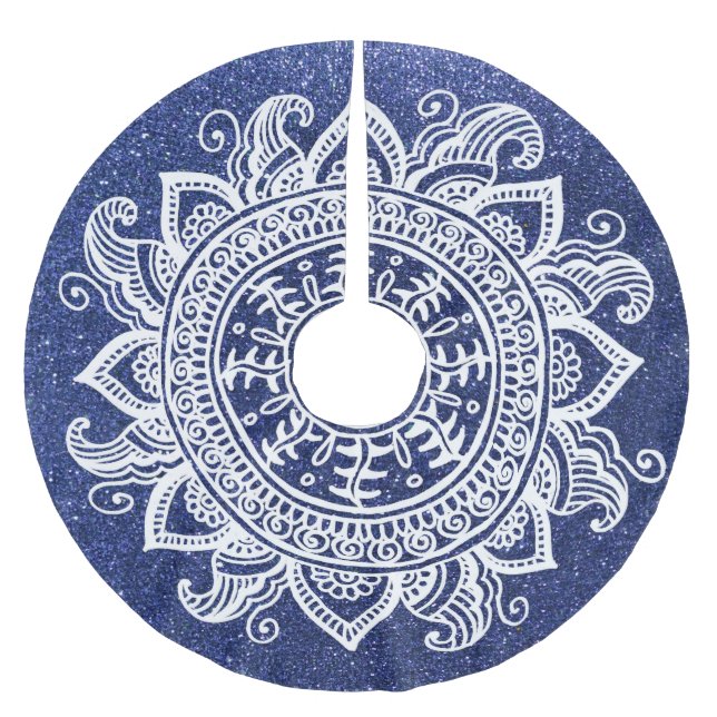 Blue Christmas Tree Glitter Mandala Snowflake Lace Brushed Polyester Tree Skirt (Front)