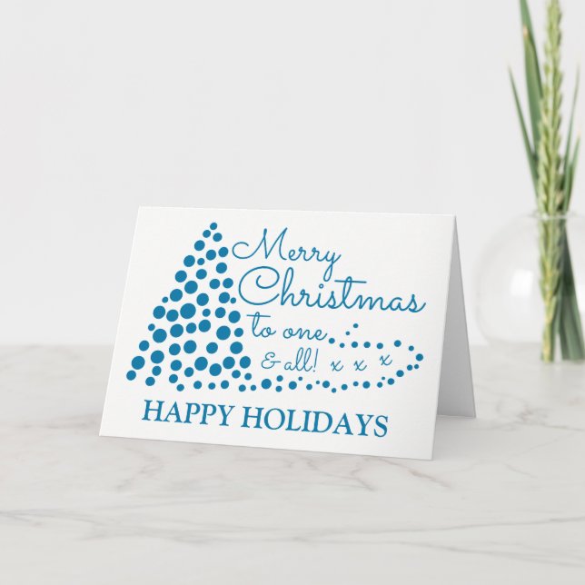 Blue Christmas Tree, Happy Holidays Holiday Card (Front)