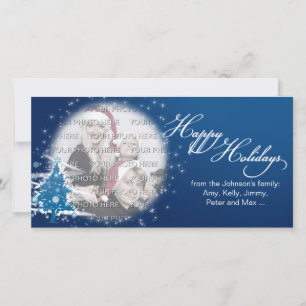 Blue Christmas Tree Happy Holidays Photo Holiday Card