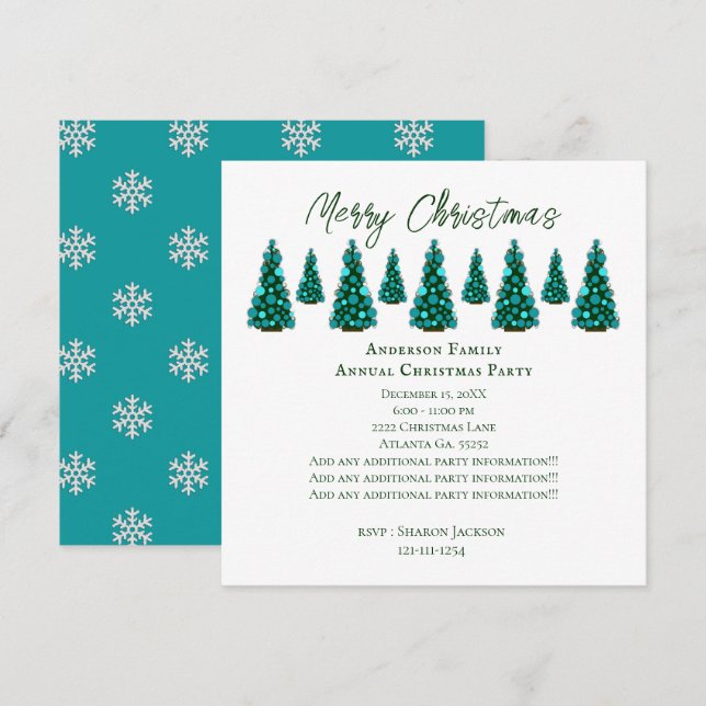 Blue Christmas Tree  Invitation (Front/Back)