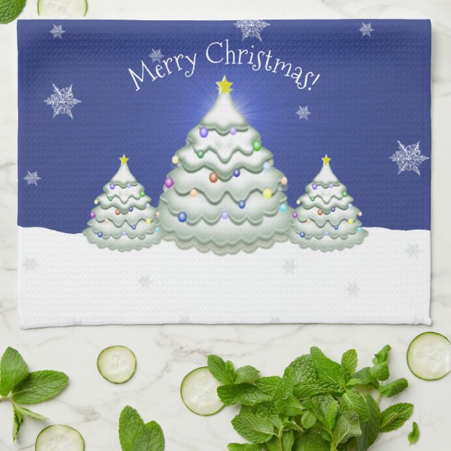 Blue Christmas Tree Kitchen Towel (Folded)